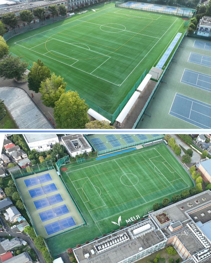 2023年8月　明治高等学校・中学校グラウンドをロングパイル人工芝全面張替改修